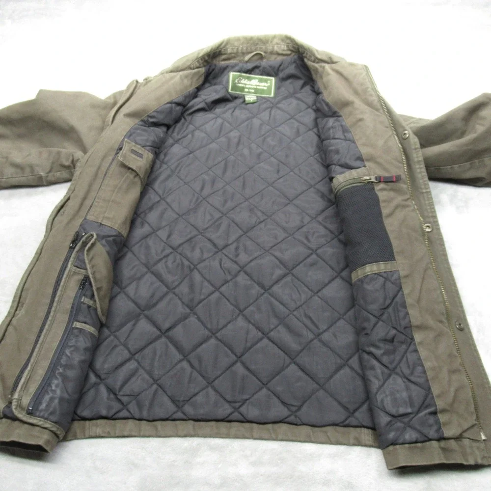 Eddie Bauer Field Jacket Mens Small Green Canvas Quilted Removable Utility Panel - Picture 9 of 16